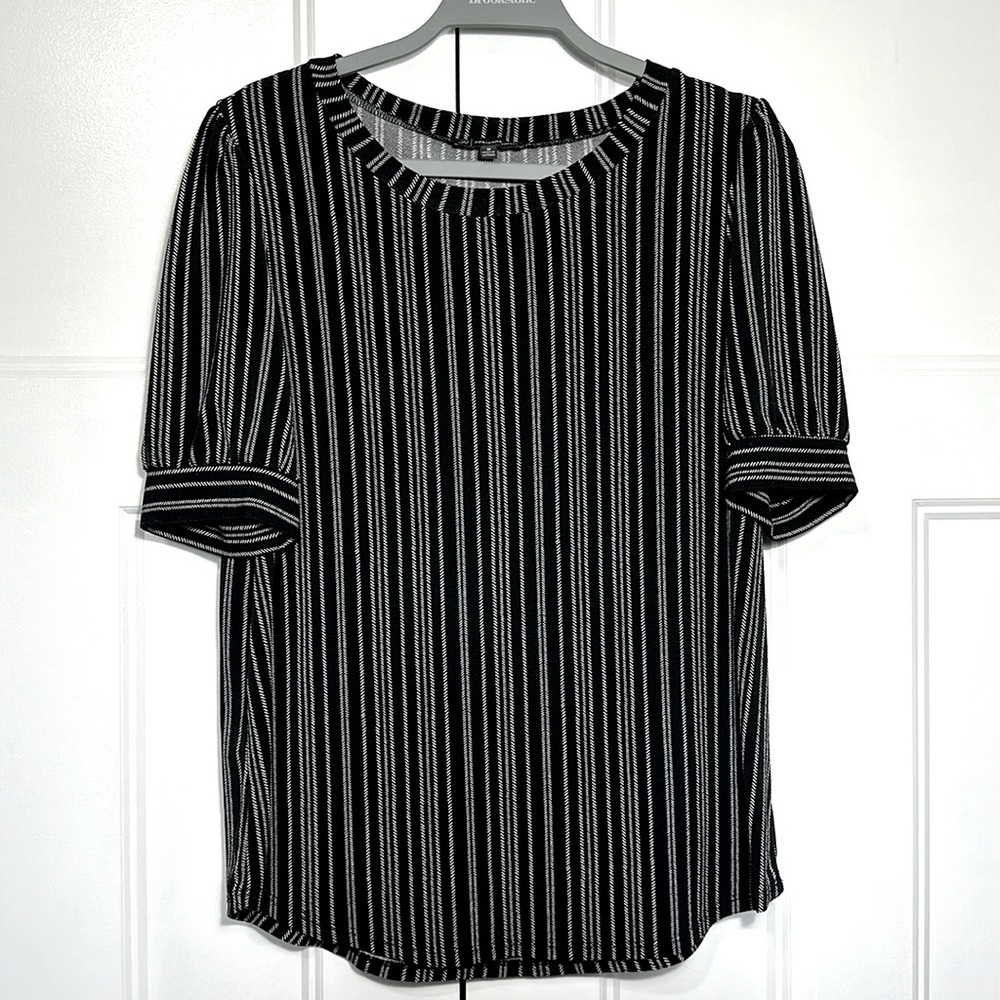 * Black, white short sleeve striped dress shirt 
* Beetlejuice vibes!